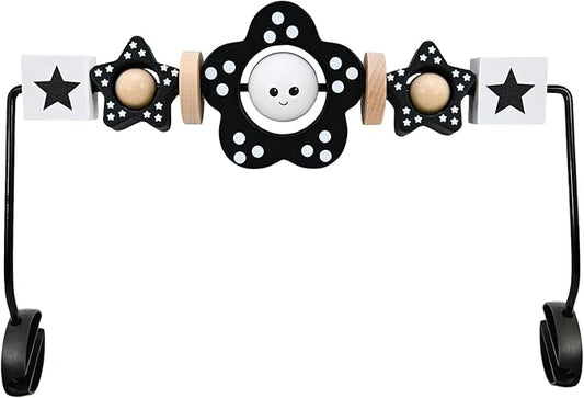 Wooden Baby Bouncer Toy Bar Attachment, Sensory Toy for Newborn to Toddler Boys Girls, Easy Install & Remove, Baby Bjorn Compatible (Black)