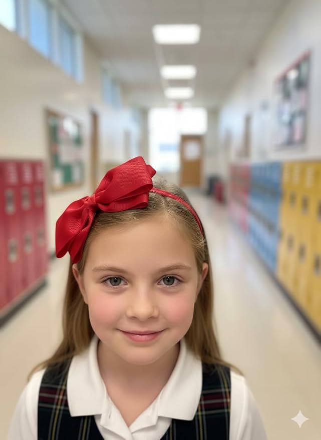 ClassExceed Red Bow Headband for Girls 3–12 – Easter & Church Hair Bow, Solid Color Ribbon Kids Headband for Holiday Outfits