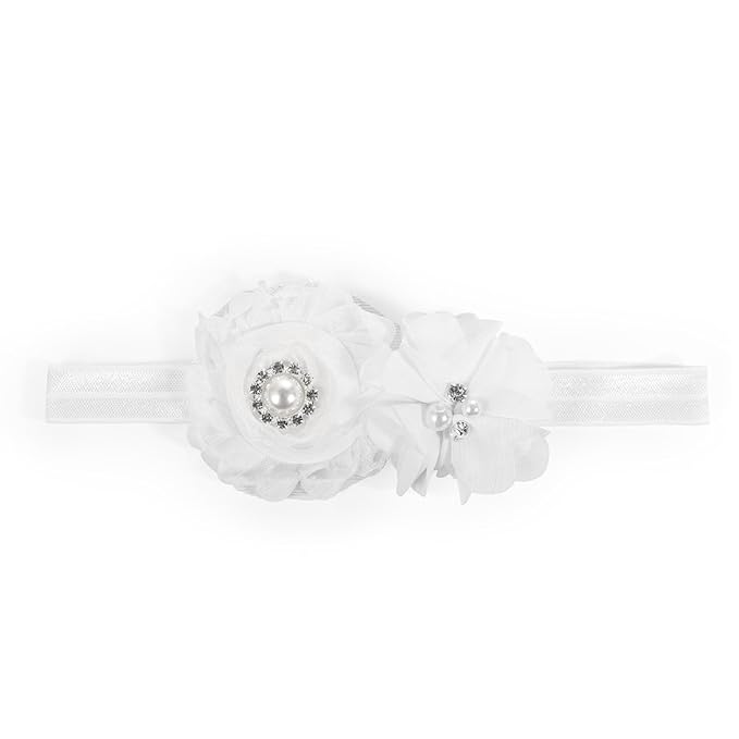 2 Pcs Baby Girls Baptism Christening Headbands Newborn Infant Toddlers Flower Crown Lace Bow Hairband (Cross Rhinestone)