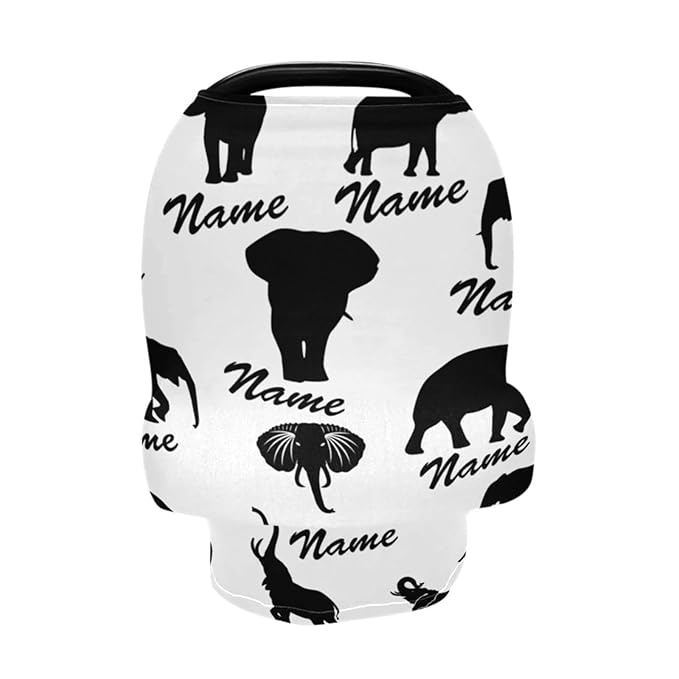Personalized Elephant Nursing Cover Breastfeeding Scarf- Customized Baby Car Seat Covers with Name, Infant Stroller Cover, Carseat Canopy, Shower Gift for Newborn Girls Boys
