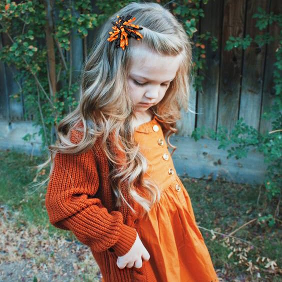 Yxiang 2PCS Orange Korker Hair Bow Clips Toddler Girls 3'' Curly Corker Ribbon Hair Clip Spiral Swirl Festival Decor Accessories Kids Gift