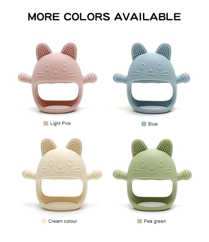 HippoBaby Rabbit Hand Guard Teether 2-Pack – Silicone Baby Teething Toys for Infants, Toddlers & Newborns – 100% Food Grade, BPA-Free¸Flexible Gum Soother (Rabbit Hand Guard - Pink/Cream)