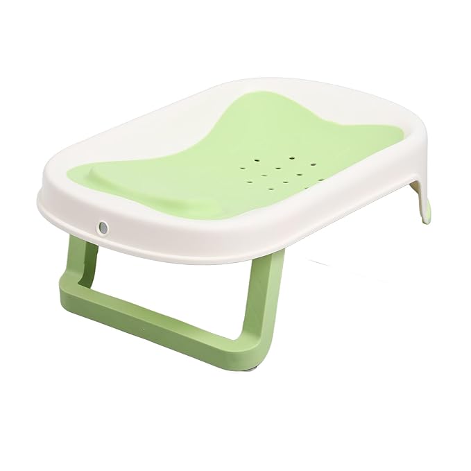 Baby Bather Baby Bath Tub with Mesh Holes Bathtub Support Newborn Shower Stand for Newborns, Green, PP and TPE Material