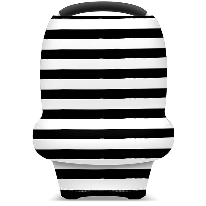 Baby Car Seat Stroller Covers Black and White Stripes Nursing Cover Breastfeeding Scarf Soft Breathable Stretchy Coverage Carseat Canopy Cover for Boys and Girls Soft Breathable Multi Use