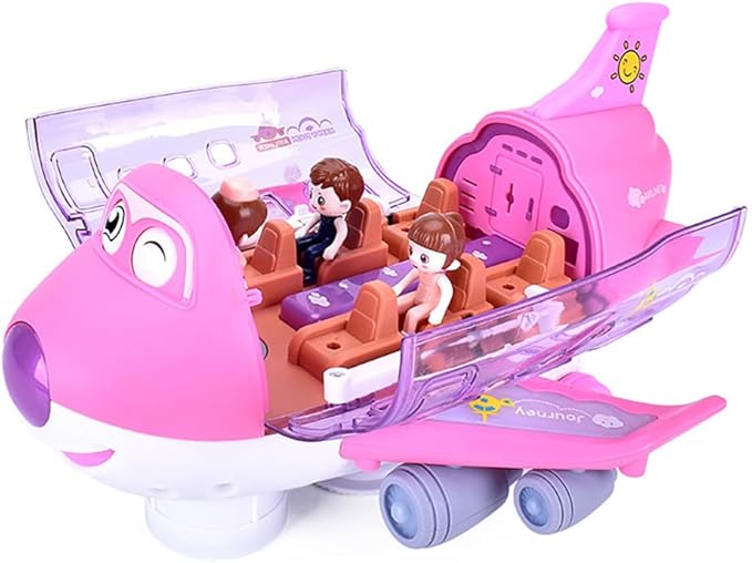 Miracland Airliner Musical Model, 360 Rotating Passenger Jet with Lights & Music, Universal Wheels, 1 Air Hostess & 2 Passingengers (Pink)