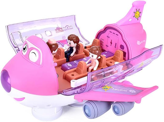 Miracland Airliner Musical Model, 360 Rotating Passenger Jet with Lights & Music, Universal Wheels, 1 Air Hostess & 2 Passingengers (Pink)