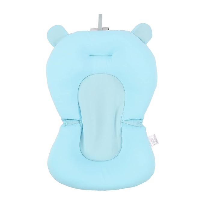 Baby Bath Cushion Pad - Newborn Bathtub Mat with Infant Bath Supporter Net and Nonslip Floating Seat (Blue Bear)