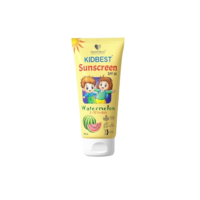 HealthBest Kids Watermelon Cooling Sunscreen SPF-30 Boosts Vitamin D Absorption PA+++ Prevents Tanning Cream for 3-13 Years Kids | Each 100ml (Pack of 1)