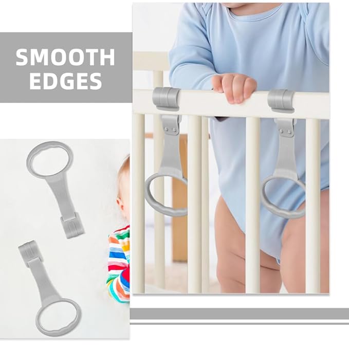 UPKOCH Baby Crib Pull Rings 2 Pairs Infant Standing Safety Handles for Walking Exercise Portable Baby Bed Hanging Rings 7.67X3.54 Inch Smooth Edges