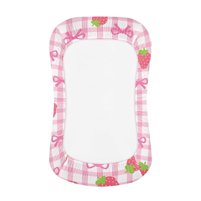 Strawberry Bow Baby Lounger Cover Soft & Breathable Newborn Replacement Nest Slipcover 31.5'' x 21.3'' Lounger Covers for Girls Intant Snuggle Me Cover Pink