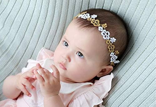 Zapire 4pcs Lace Bows Baby Headbands for Baby Girl Headbands Hair Accessories - Soft Elastic Flower Bows Hair Band