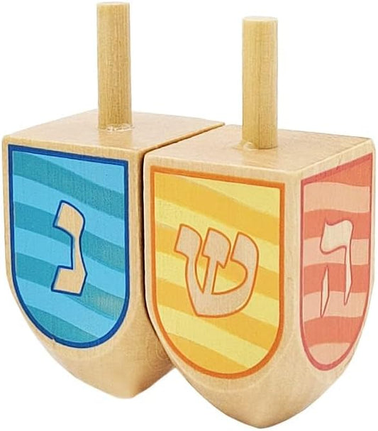 The Dreidel Company Extra Large Hand Painted Wood Hanukkah Dreidels, 2-Pack Ocean Dreidel Design
