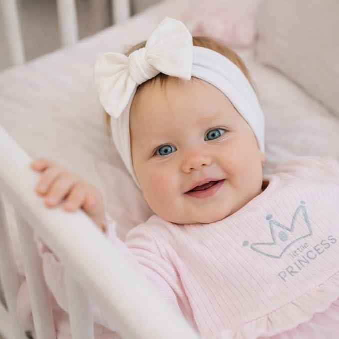 Baby Girl Headbands 0–6 Months – Newborn Infant Soft Cotton Handmade Bow Headband, Stretchy No Mark Baby Hair Accessories (Soft White, 0-6 Month)