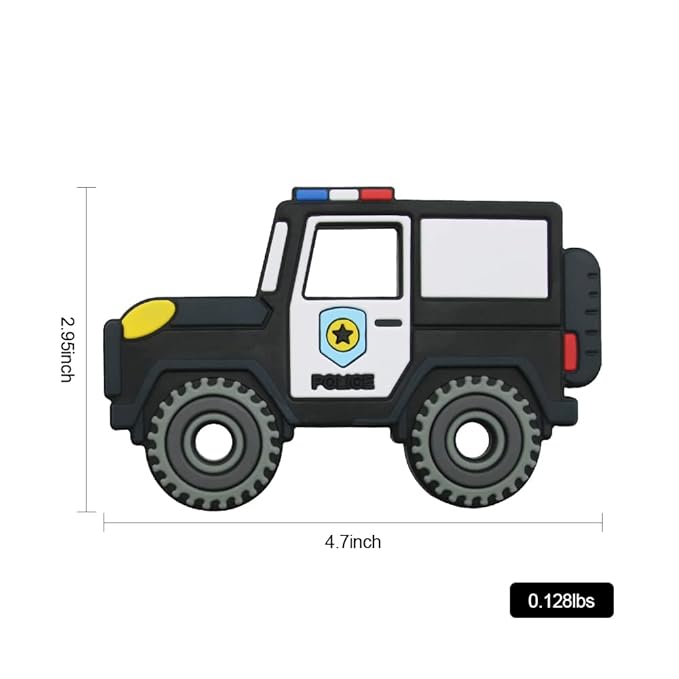 Car Series Baby Teething Toys,Food Grade Silicone Chew Teether for 3 Months+ Infant Boy and Girl,Toddler Sensory Chewing Teether,BPA Free. (Police Car, Black)