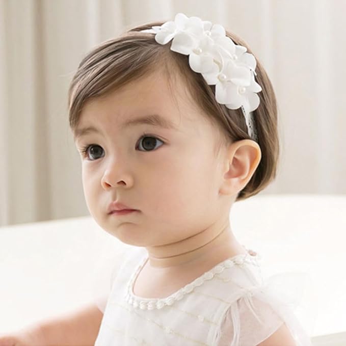 White Lace Flower Headband for Baby Girls Toddler Christening Baptism Hairband Soft Lace Floral Birthday Party Hair Accessories for Newborn Infants Kids (Style 4, One size)