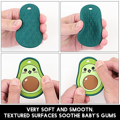 Baby Food Grade Silicone Teether Toy with Pacifier Clip Holder,Teething Pain Relief Toys Gift Set for 3 Months+ Boys and Girls,Freezer Safe,BPA Free (Avocado)