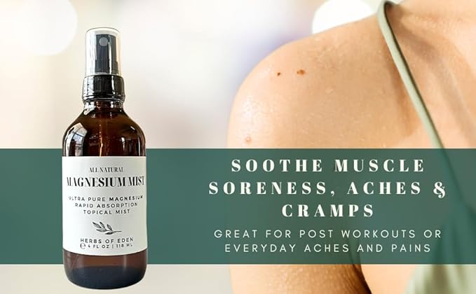 Herbs of Eden | Pure Magnesium Body Mist Extra Strength | Organic Topical Spray Rapid Absorption Promote Calm Deep Sleep For Sore Achy Cramped Muscles and Leg Discomfort (Aromatherapy Blend)