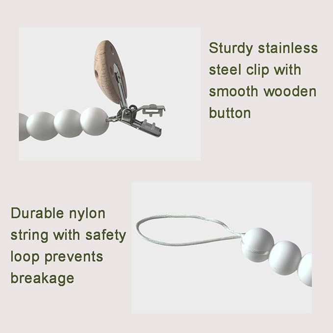 Silicone Pacifier Clip Holder for Baby, Fits Most Pacifier Styles, BPA-Free, 2 Pack (Sand & Light Grey)