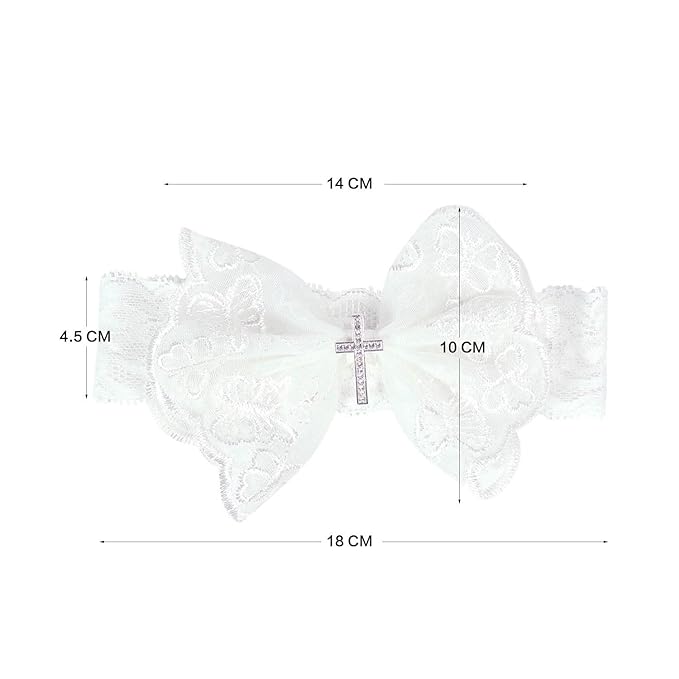 BBTDIN Baptism Christening Headbands Baby Girls Flower Lace Hair Hand White Bow BBG11 (B1-Bow with Cross)