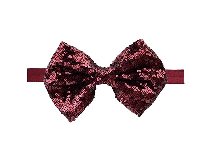 Baby Girl's Lovely Sequins Bowknot Headband Toddler Hairband for Photography Travel Party Festivals (Burgundy, One Size)
