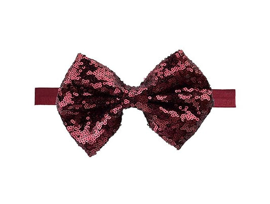 Baby Girl's Lovely Sequins Bowknot Headband Toddler Hairband for Photography Travel Party Festivals (Burgundy, One Size)