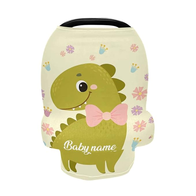 Personalized Baby Car Seat Cover for Babies, Custom Name Baby Car Seats Canopy for Boys Girls, Nursing Breastfeeding Stroller Covers for Infant Newborn, Shower Gift (Cute Dinosaur)