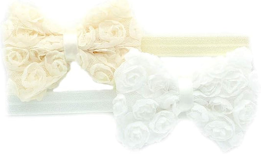 My Lello 2 Pack Infant Baby Mixed Colors Fabric Rose Bow Headbands