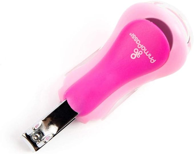Primo Passi Baby Nail Clipper with Magnifier – Infant & Toddler Nail Trimmer with 5X Magnifying Glass, Safe Baby Nail Care Grooming Tool (Pink)