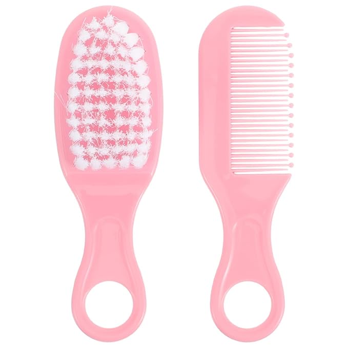 SUPVOX Baby Brush and Comb Set for Newborns Infant Massage Hair Brush with Circular Tooth Comb to Promote Scalp Circulation and Brain Development 4.72X1.57X0.78 Inches