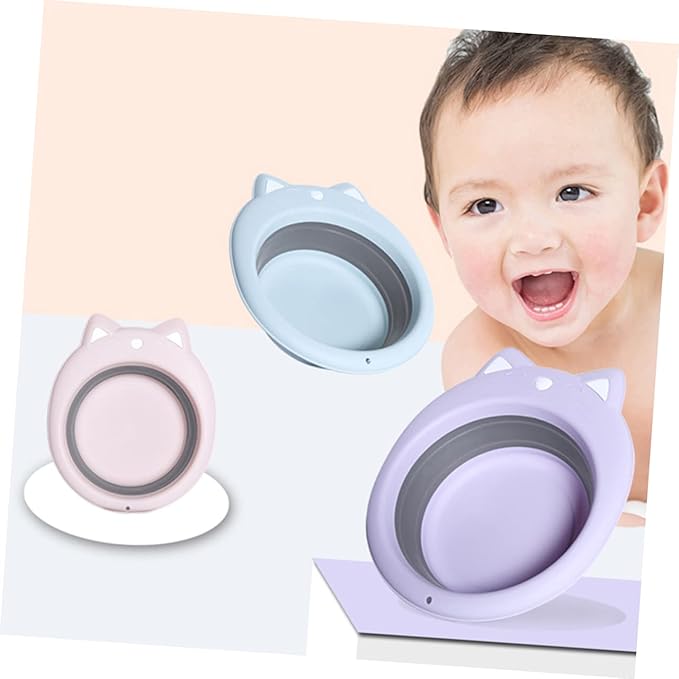 Totority Foldable Baby Wash Basin 15 Inch Cat Shape Portable Collapsible Washbasin Cartoon Design Space-Saving for Travel Home Bathing