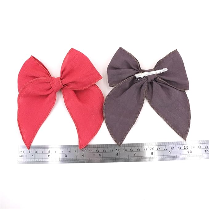 Pack of 4 Gorgeous Fable Bow Hair Clips for Girls Women Linen Hair Bow Alligator Clips Toddler Baby Mom Young Girl Hair Accessories (Cinnabar)