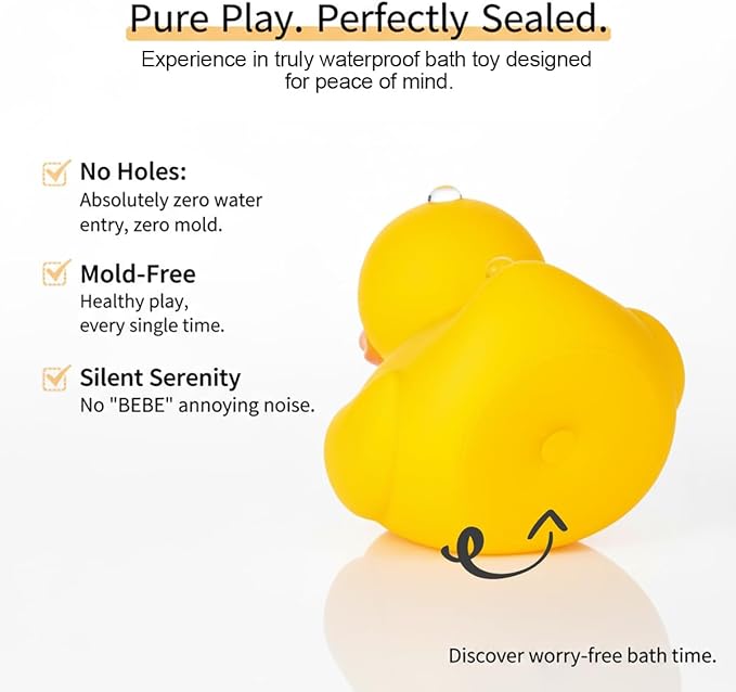 3.4 Inch 2 Pcs Kalafona Rubber Bathtub Duck/Duckie Waterproof No 'Bebe' No Hole Funny Bath Swimming Pool Toy Without Hole for Kids Birthday Party Favor Home Decor
