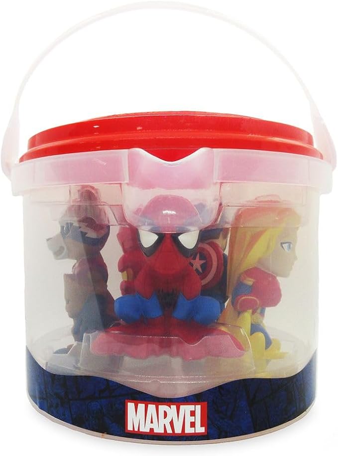 Disney Store Official Avengers Bath Toys Set - Includes 5 Detailed Toys with a Straining Storage Bucket - Bath Time Fun and Water Play Set for Kids