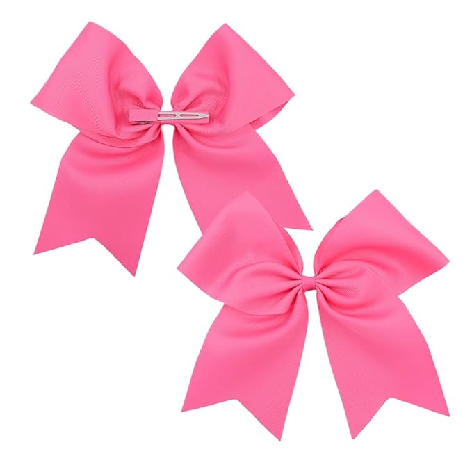 Pack of 2 Hot Pink Jumbo Cheer Bow Hair Clips for School Girls Cheerleader Bows 8'' Dancing Softball Basketball Cheerleading Team Hair Accessories