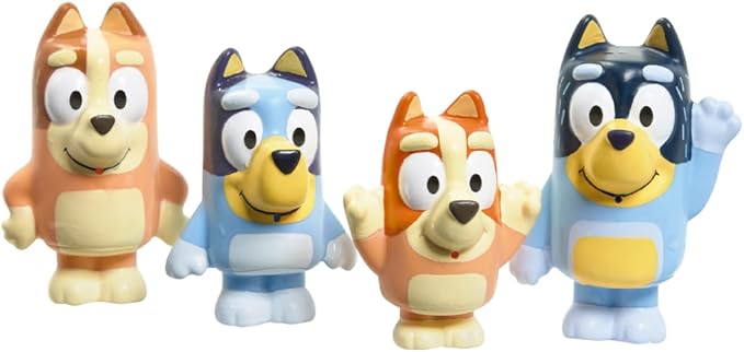 TOMY Toomies Bluey Bath Toy Squirters - Includes Bandit, Chilli, Bingo, and Bluey Figures – Toddler Water Toys for Pool or Bathtub Play - Toddler Toys Ages 18 Months and Up