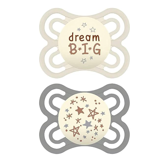 MAM Perfect Baby Pacifier 0-6 Months, Extra Thin Nipple, Developed with Orthodontists, Clinically Proven, Glows in The Dark, BPA-Free Silicone, Pack of 2, Made in Europe