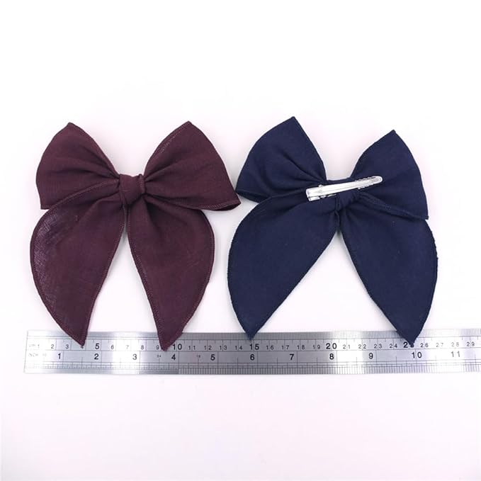 Pack of 4 Gorgeous Fable Bow Hair Clips for Girls Women Linen Hair Bow Alligator Clips Toddler Baby Mom Young Girl Hair Accessories (Burgundy/Black)