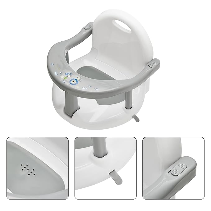 Foldable Baby Bathtub Seat, Non-Slip Infants Bath Chair, Cute Shape Shower Chairs for Tub Sitting up, Surround Bathroom Seats for Newborn Infant 6-18 Months (Baby Grey)