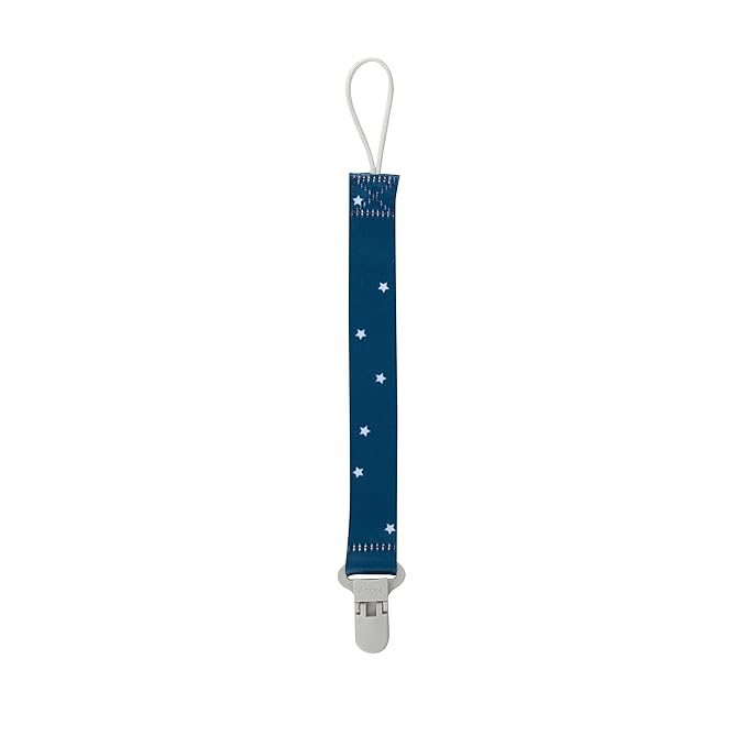 Nuby Pacifinder Baby Pacifier Clip - (2-Pack) - Pacifier Holder Clip with Convenient Hook Loop - Gray Plaid and Blue Stars