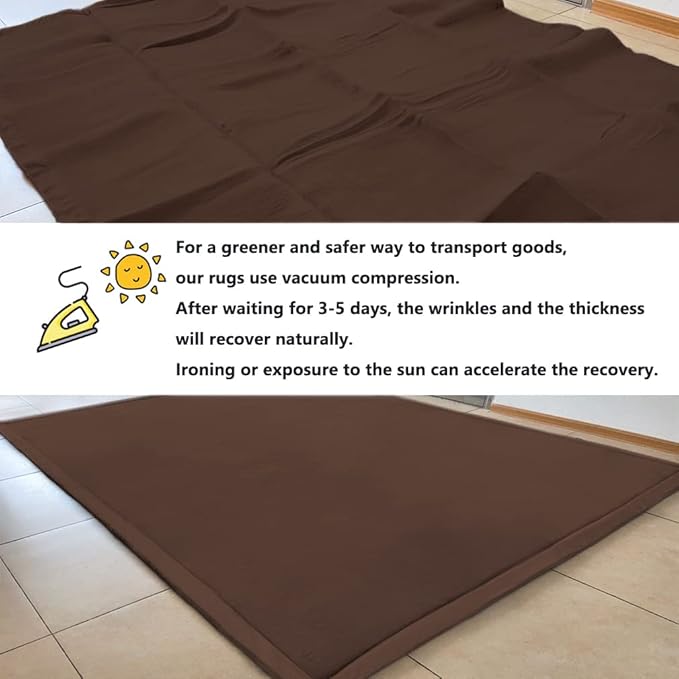 Loartee Nursery Rug Coral Velvet Crawling Rugs Mat Area Rugs Play Crawling Mat(6'7"x7'10", Coffee) for Toddler Children Play Mat Yoga Mat Exercise Pads Carpet