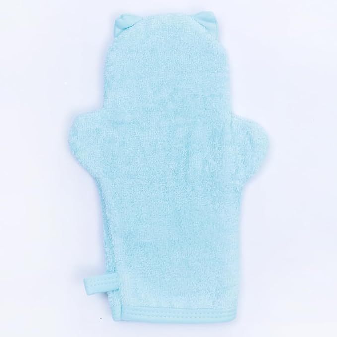 JN&LULU Baby Organics Bath Mitt Toddlers Bath Cotton and Soft Scrub Bathing Loofah Baby Shower Gifts (Blue Kitty)