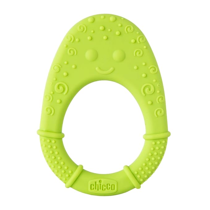 Chicco Teether Soft Avocado, for Babies from 2m +, 100% Silicone, Massage Sore Gums, Easy to Grasp