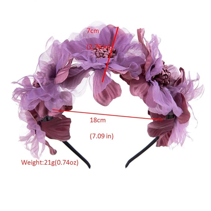 Bethynas Baby Girls Flower Cluster Headband Soft Lace Cloth Floral Head Wear for Wedding Party Cute Flower Hair Band for Toddlers Flower Girls (Purple)
