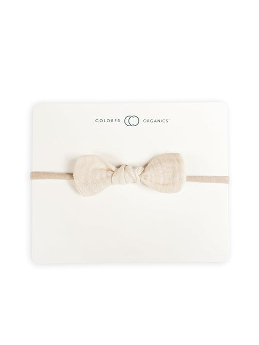 Colored Organics Baby Organic Cotton Dainty Bow Headband - Infant Girls - Natural Muslin