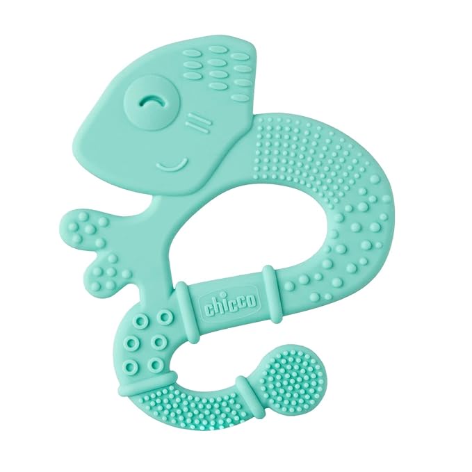 Chicco Super Soft Anneau de Dentition en Silicone avec Relief et Textures Pour bébé avec gencives sensibles, facile à saisir, ergonomique, bébé 2 Mois+, Design Iguana