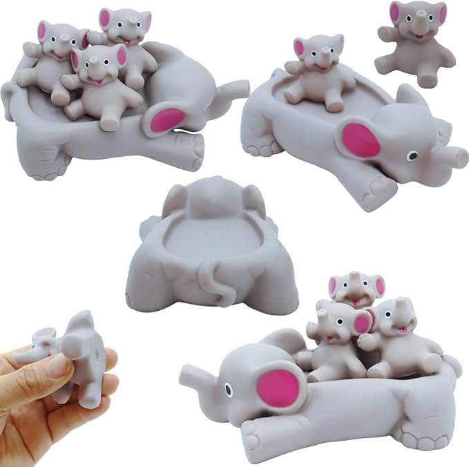 Bath Toys for Toddlers Infants 6 Months+, Floating Bathtub Elephant Toys Squeak Rubber Animal 4 Piece Set, Pool Beach Party Gift for Kids Boys Girls Water Fun and Shower Time