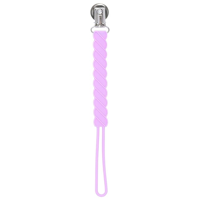 Three Little Tots All Silicone Modern, Short and Safety Tested Pacifier Clip (Lavender, Twist)