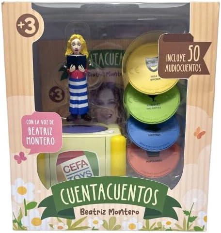 Cefa Toys - Storytelling Narrated by Beatriz Montero, Audio Box with Rechargeable Battery, Contains 50 Audiostories, Includes Illustrated Book of 25 Pages and Figure, for Children from 3 Years Old