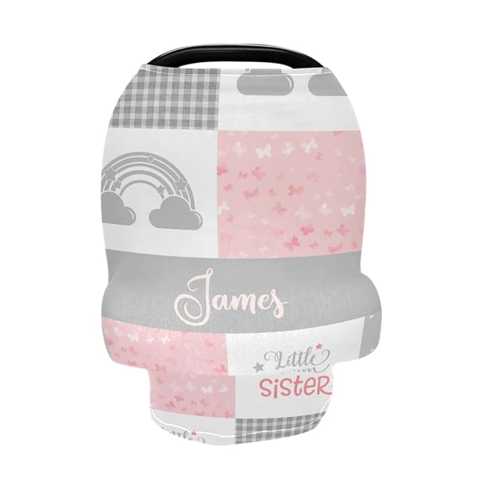 Custom Boho Rainbow Car Seat Canopy, Personalized Baby Car Seat with Name for Girls, Customized Nursing Breastfeeding Cover Infant Carseat Canopies for Newborn Babies