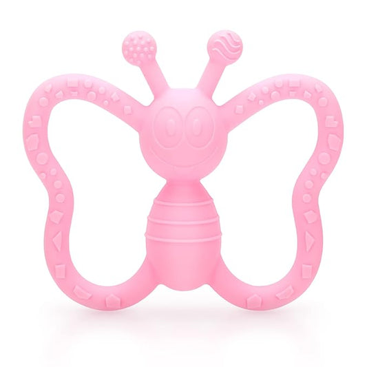 Baby Teething Toys, Butterfly Design Teether Pain Relief Toy for Newborn Babies, Freezer Safe Neutral Shower Gift, Soft Textured for Boy and Girl